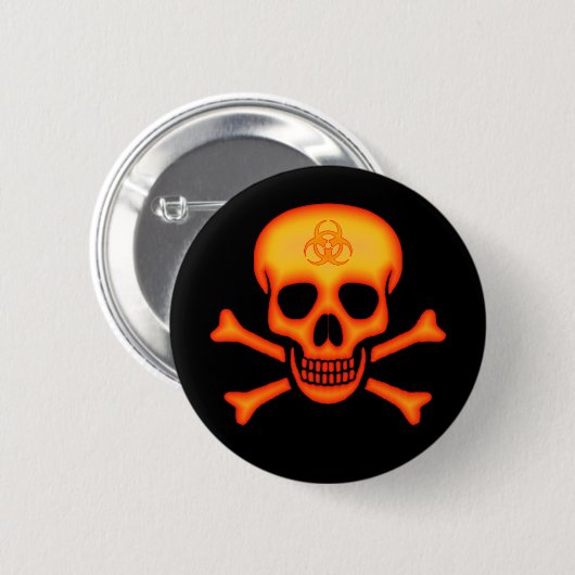 Orange Biogefährdung-Schädel-Knopf Button (Vorne & Hinten)
