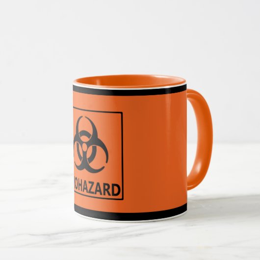 Orange "Biogefährdung-" Tasse (VorderseiteRechts)