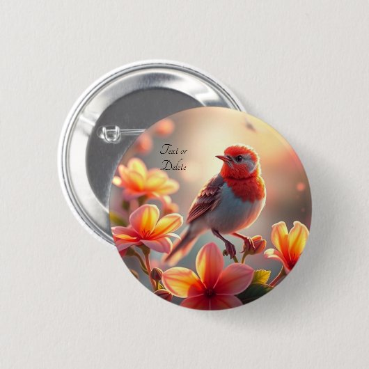 Orange Bird Floral Button (Vorne & Hinten)