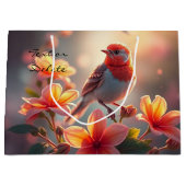 Orange Bird Floral Geschenktasche Große Geschenktüte (Vorderseite)