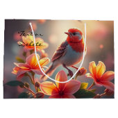 Orange Bird Floral Geschenktasche Große Geschenktüte (Rückseite)