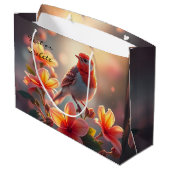 Orange Bird Floral Geschenktasche Große Geschenktüte (Rückseite Schrägansicht)