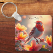 Orange Bird Floral Keychain Schlüsselanhänger (Vorderseite)