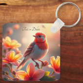 Orange Bird Floral Keychain Schlüsselanhänger (Rückseite)