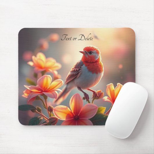 Orange Bird Floral Mousepad (Mit Mouse)