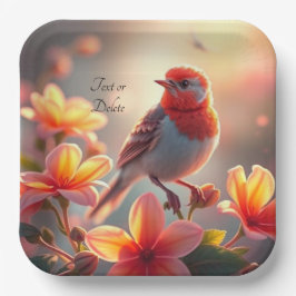 Orange Bird Floral Paper Plate Pappteller