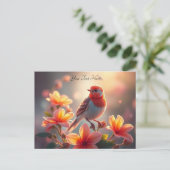 Orange Bird Floral Postcard Postkarte (Stehend Vorderseite)