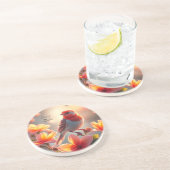 Orange Bird Floral Sandstone Untersetzer (Seite)