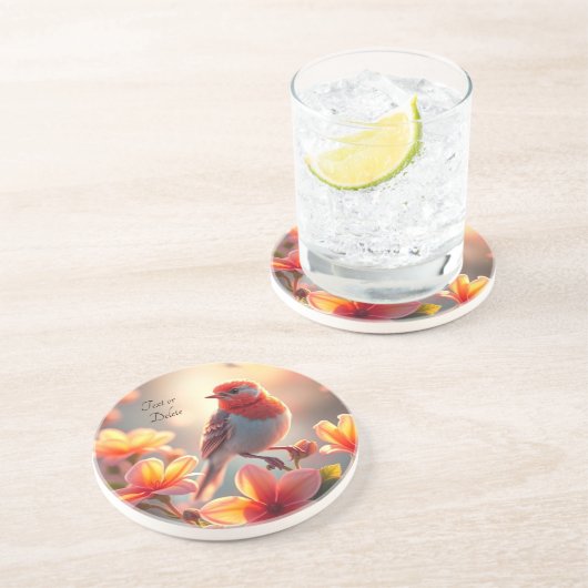 Orange Bird Floral Sandstone Untersetzer (Seite)