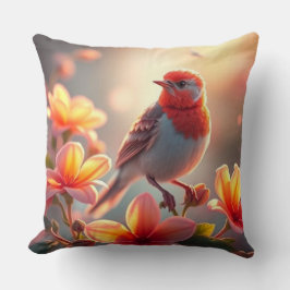 Orange Bird Floral Throw Pillow Kissen