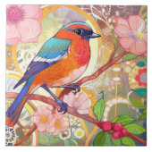 Orange Bird Girly Pink Spring Blume Fliese (Vorderseite)
