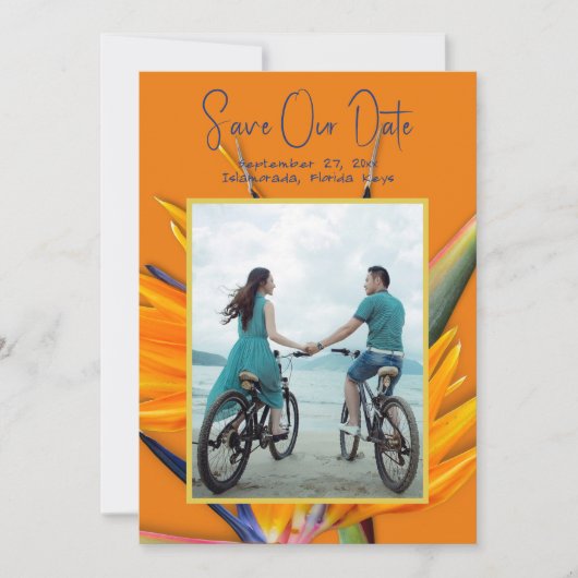 Orange Bird of Paradise Ankündigung Datum freihalt (Vorderseite)