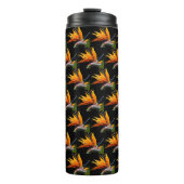 Orange Bird of Paradise Bloom Pattern auf Schwarz Thermosbecher (Vorderseite)