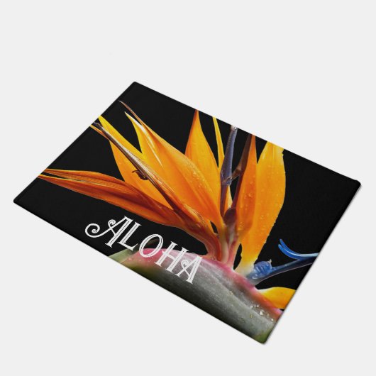 Orange Bird of Paradise Pflanze Bloom Aloha Fußmatte (Schrägansicht)