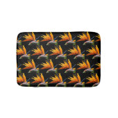 Orange Bird of Paradise Pflanze Pattern auf Schwar Badematte (Vorderseite)