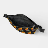 Orange Bird of Paradise Pflanze Pattern auf Schwar Bauchtasche (Offen)