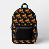 Orange Bird of Paradise Pflanze Pattern auf Schwar Bedruckter Rucksack (Vorderseite)