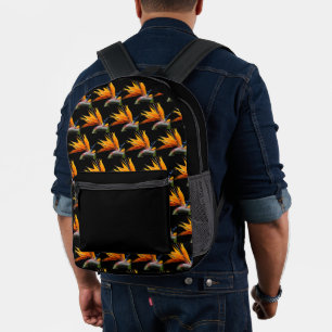 Orange Bird of Paradise Pflanze Pattern auf Schwar Bedruckter Rucksack