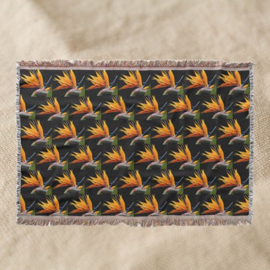 Orange Bird of Paradise Pflanze Pattern auf Schwar Decke
