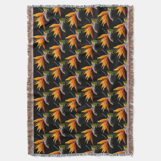 Orange Bird of Paradise Pflanze Pattern auf Schwar Decke (Vorderseite Vertikal)