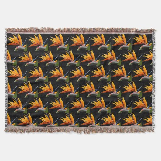 Orange Bird of Paradise Pflanze Pattern auf Schwar Decke (Vorderseite)