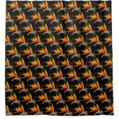 Orange Bird of Paradise Pflanze Pattern auf Schwar Duschvorhang (Vorderseite)