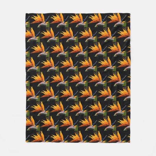 Orange Bird of Paradise Pflanze Pattern auf Schwar Fleecedecke (Vorderseite)