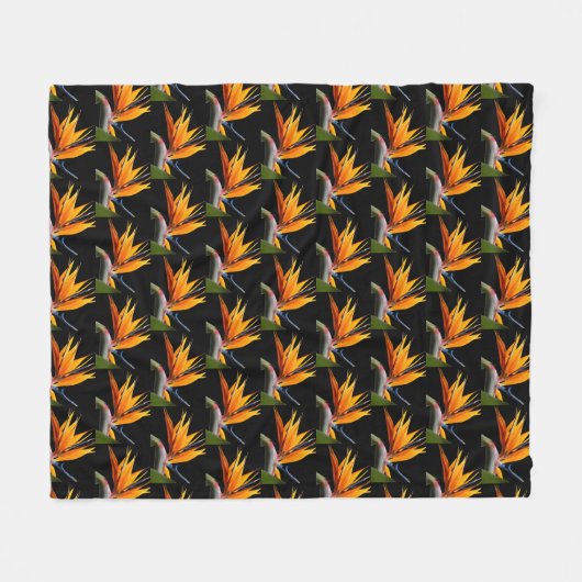 Orange Bird of Paradise Pflanze Pattern auf Schwar Fleecedecke (Vorderseite (Horizontal))