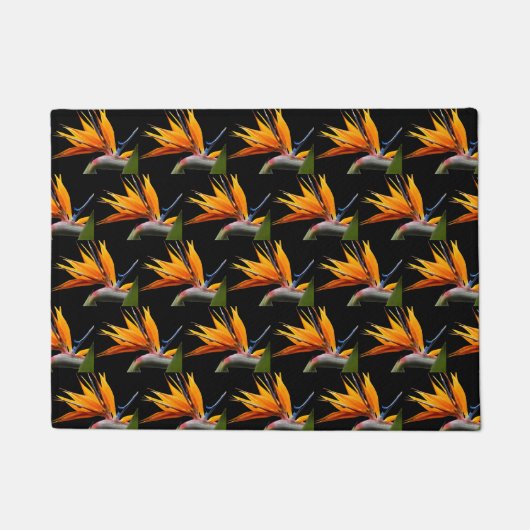 Orange Bird of Paradise Pflanze Pattern auf Schwar Fußmatte (Vorderseite)