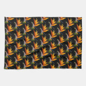 Orange Bird of Paradise Pflanze Pattern auf Schwar Geschirrtuch (Horizontal)
