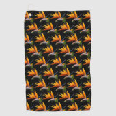Orange Bird of Paradise Pflanze Pattern auf Schwar Golfhandtuch (Vorderseite)
