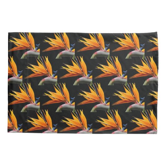 Orange Bird of Paradise Pflanze Pattern auf Schwar Kissenbezug (Rückseite-Links)