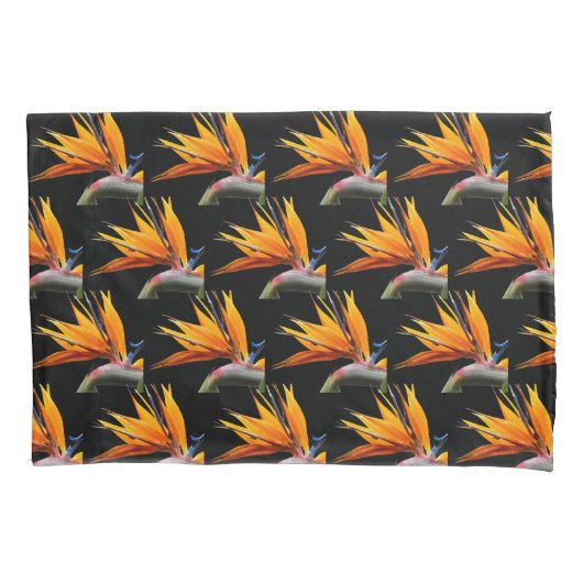 Orange Bird of Paradise Pflanze Pattern auf Schwar Kissenbezug (Vorderseite-Links)