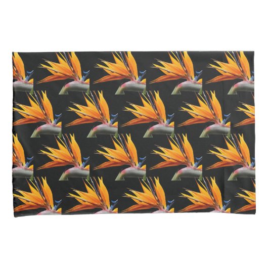 Orange Bird of Paradise Pflanze Pattern auf Schwar Kissenbezug (Vorderseite-Rechts)