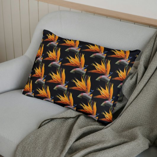 Orange Bird of Paradise Pflanze Pattern auf Schwar Kissenbezug