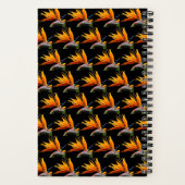 Orange Bird of Paradise Pflanze Pattern auf Schwar Notizblock (Rückseite)