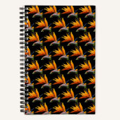 Orange Bird of Paradise Pflanze Pattern auf Schwar Notizblock (Vorderseite)