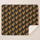 Orange Bird of Paradise Pflanze Pattern auf Schwar Sherpadecke (Vorderseite (Horizontal))