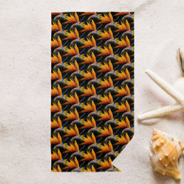 Orange Bird of Paradise Pflanze Pattern auf Schwar Strandtuch