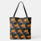 Orange Bird of Paradise Pflanze Pattern auf Schwar Tasche (Rückseite)