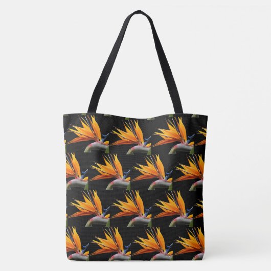 Orange Bird of Paradise Pflanze Pattern auf Schwar Tasche (Rückseite)