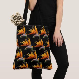 Orange Bird of Paradise Pflanze Pattern auf Schwar Tasche