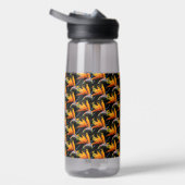 Orange Bird of Paradise Pflanze Pattern auf Schwar Trinkflasche (Rechts)
