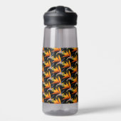 Orange Bird of Paradise Pflanze Pattern auf Schwar Trinkflasche (Vorne)