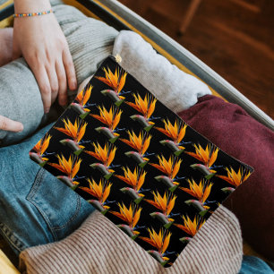 Orange Bird of Paradise Pflanze Pattern auf Schwar Zubehörtasche