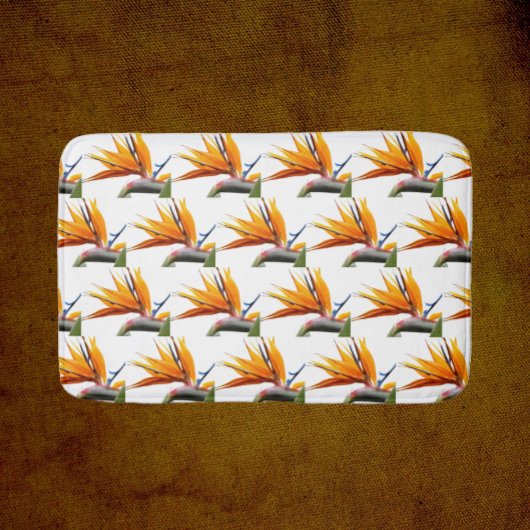 Orange Bird of Paradise Pflanze Pattern auf Weiß Badematte