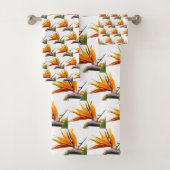 Orange Bird of Paradise Pflanze Pattern auf Weiß Badhandtuch Set (Insitu)
