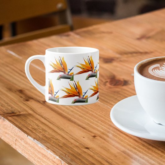 Orange Bird of Paradise Pflanze Pattern auf Weiß Espressotasse