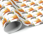 Orange Bird of Paradise Pflanze Pattern auf Weiß Geschenkpapier (Rolleneckpunkt)