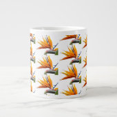 Orange Bird of Paradise Pflanze Pattern auf Weiß Jumbo-Tasse (Vorderseite)